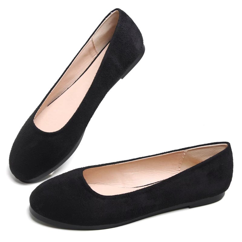 Dear Time Women Flat Shoes Comfortable Slip on Round Toe Ballet Flats, Simple Black Size 6.5 - Image 5